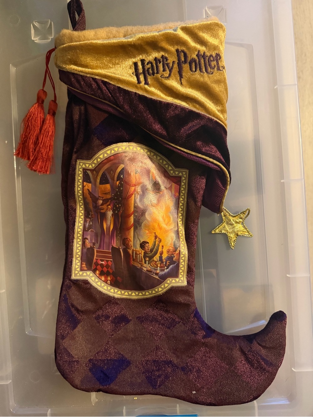 Warner Bros. Harry Potter Velvet-Style Gold and Deep Purple Holiday Stocking